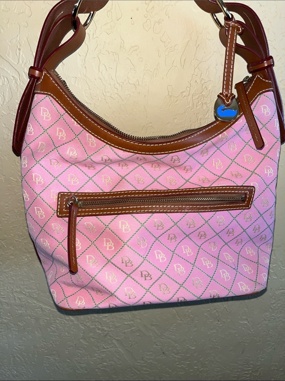 Dooney & Bourke Pink Shoulder Bag with Brown Trim